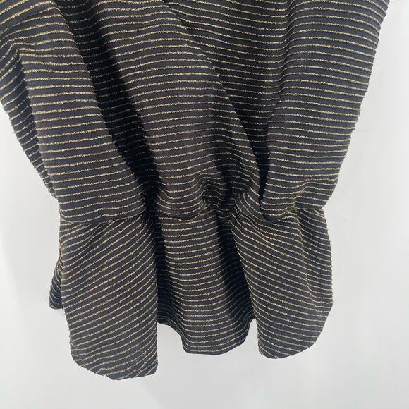SHINESTAR Tank Size Medium Black and Lurex Gold Stripes Evening Cocktail Peplum - Picture 4 of 9